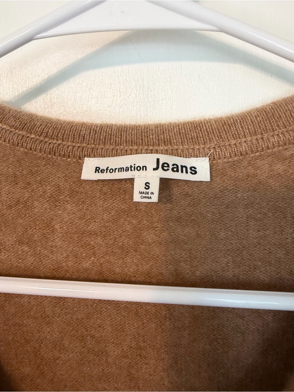Reformation Camel/Tan V-Neck Cropped Sweater - Picture 2 of 3